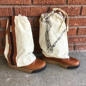 Gwen Stefani LAMB ZEYN TEX Boots Natural Canvas Tan Leather 8.5 Boho Festival
